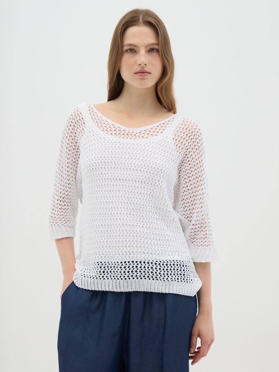 Women's white cotton regular fit jumper_0