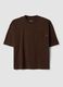 T-shirt marrone in puro cotone con taschino boxy fit_0