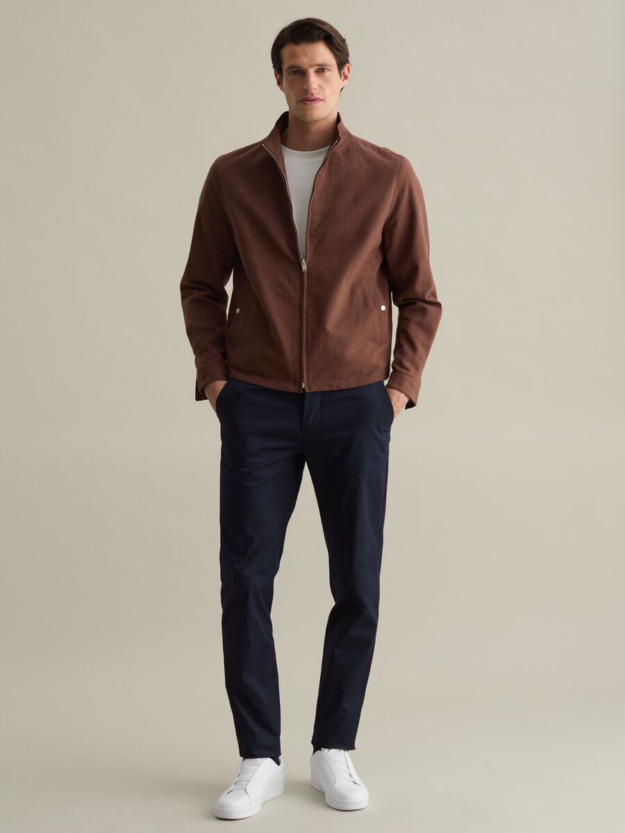Full-zip bomber jacket in cotton and linen_1