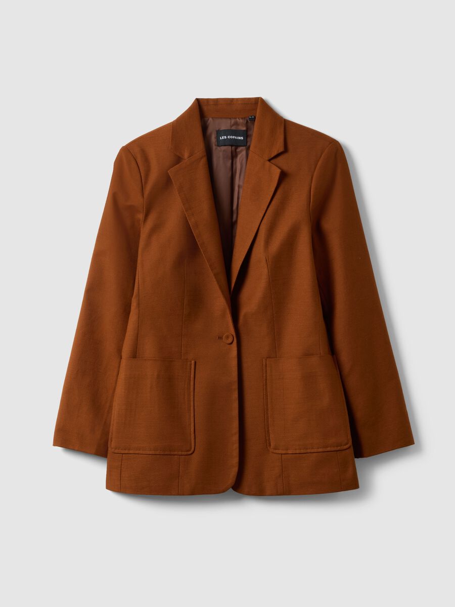 Brown Cotton and Linen Regular Fit Blazer_0