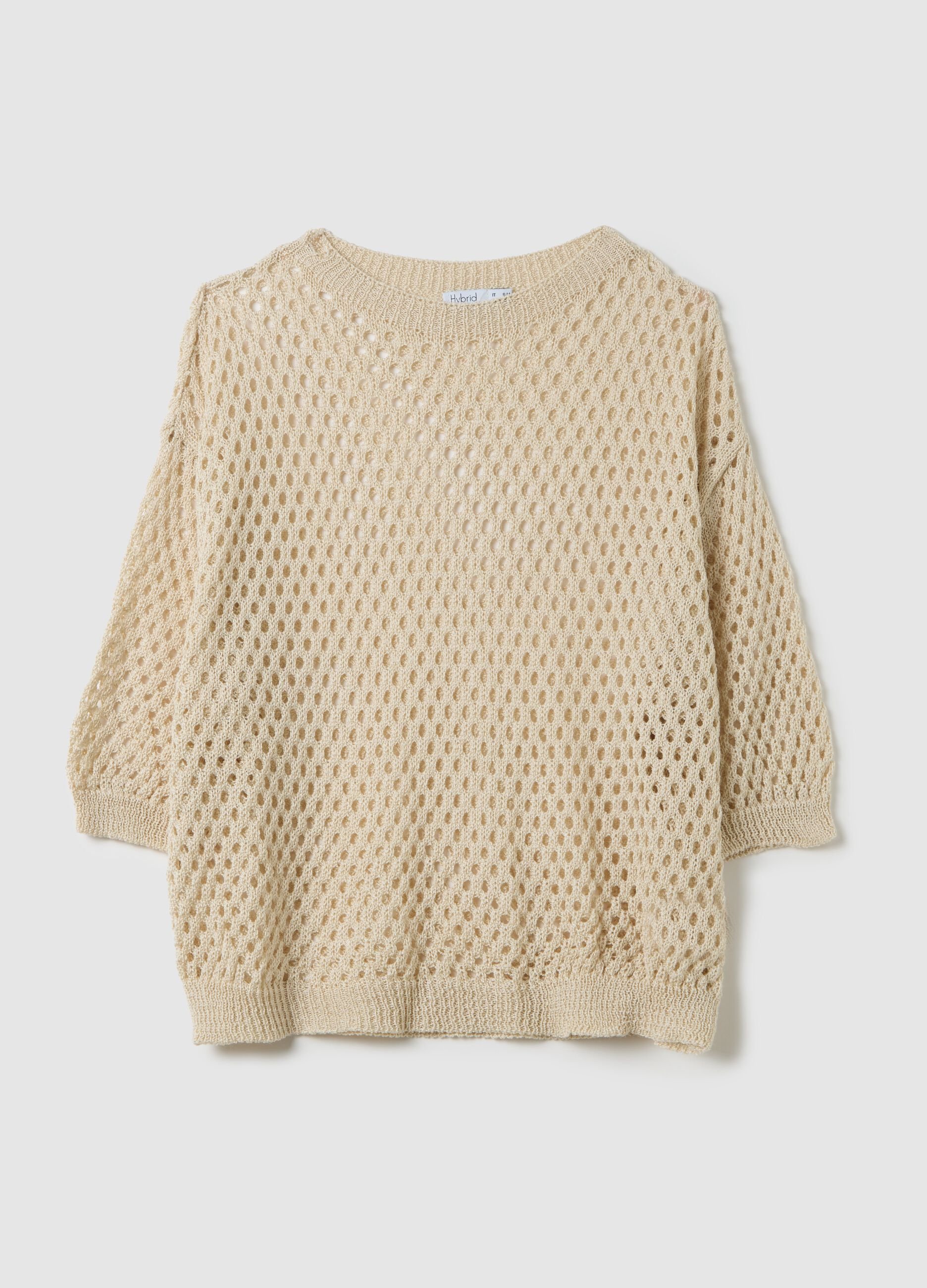 Beige Perforated Hybrid Long Sleeve Top