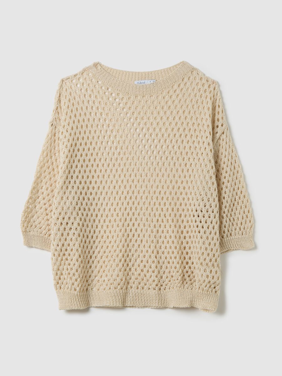 Beige Perforated Hybrid Long Sleeve Top_4