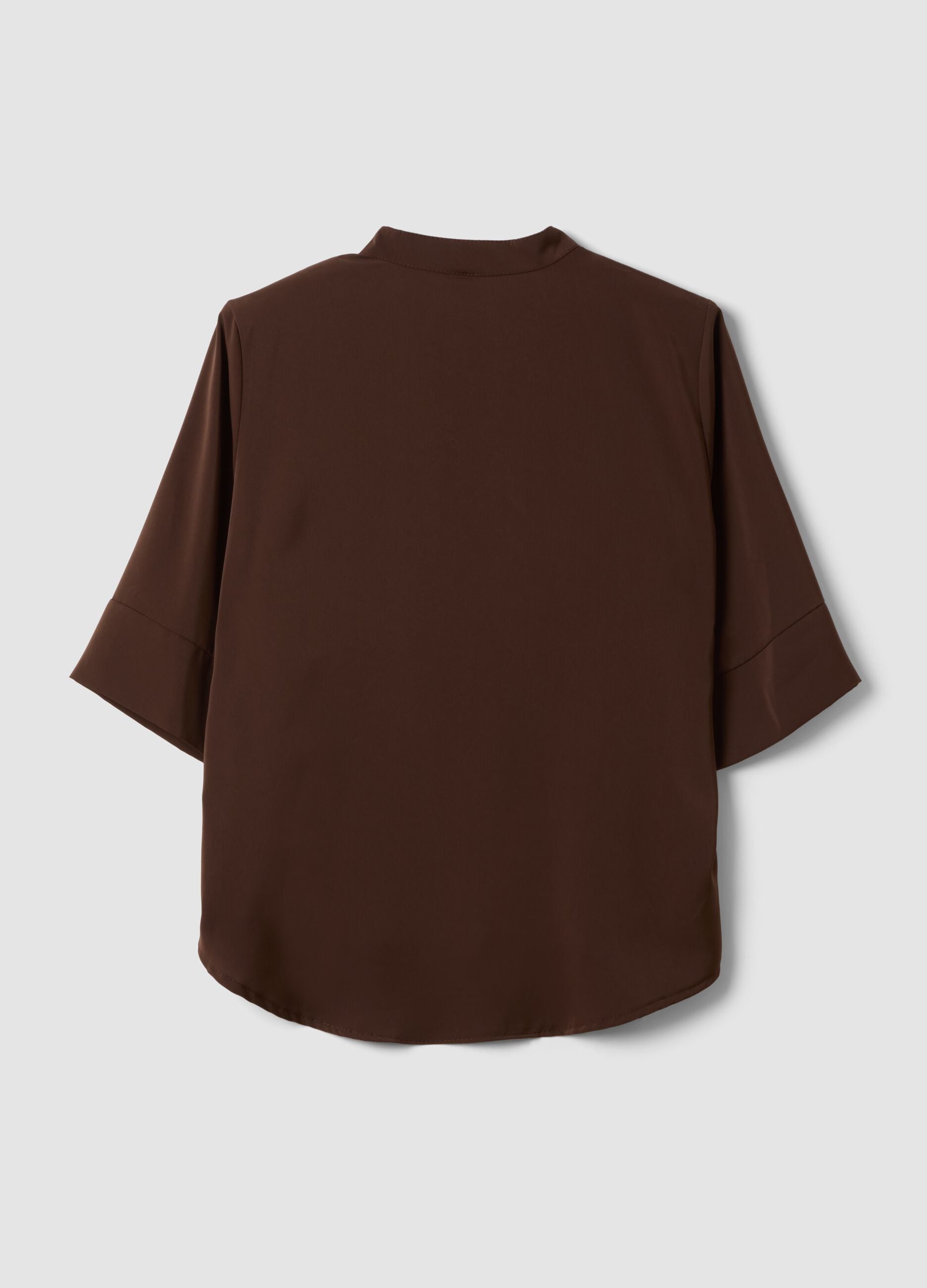 Brown regular-fit blouse with mandarin collar