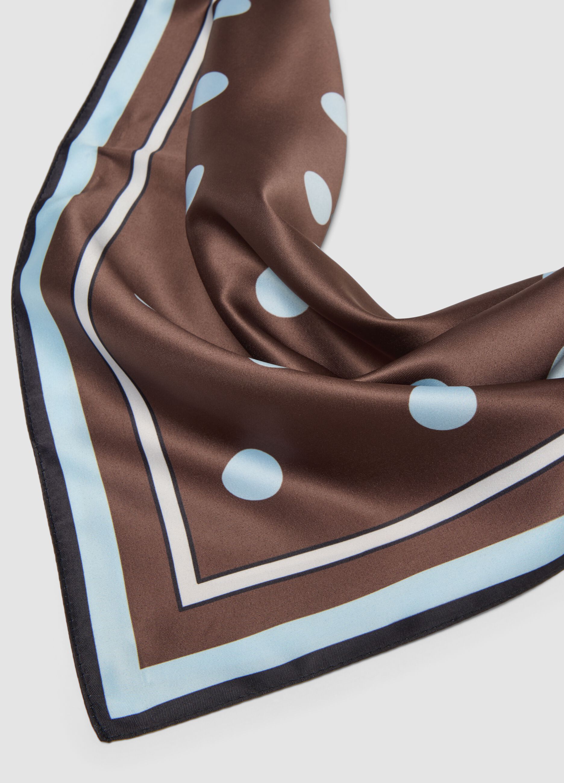 Brown polka-dot scarf with contrast border