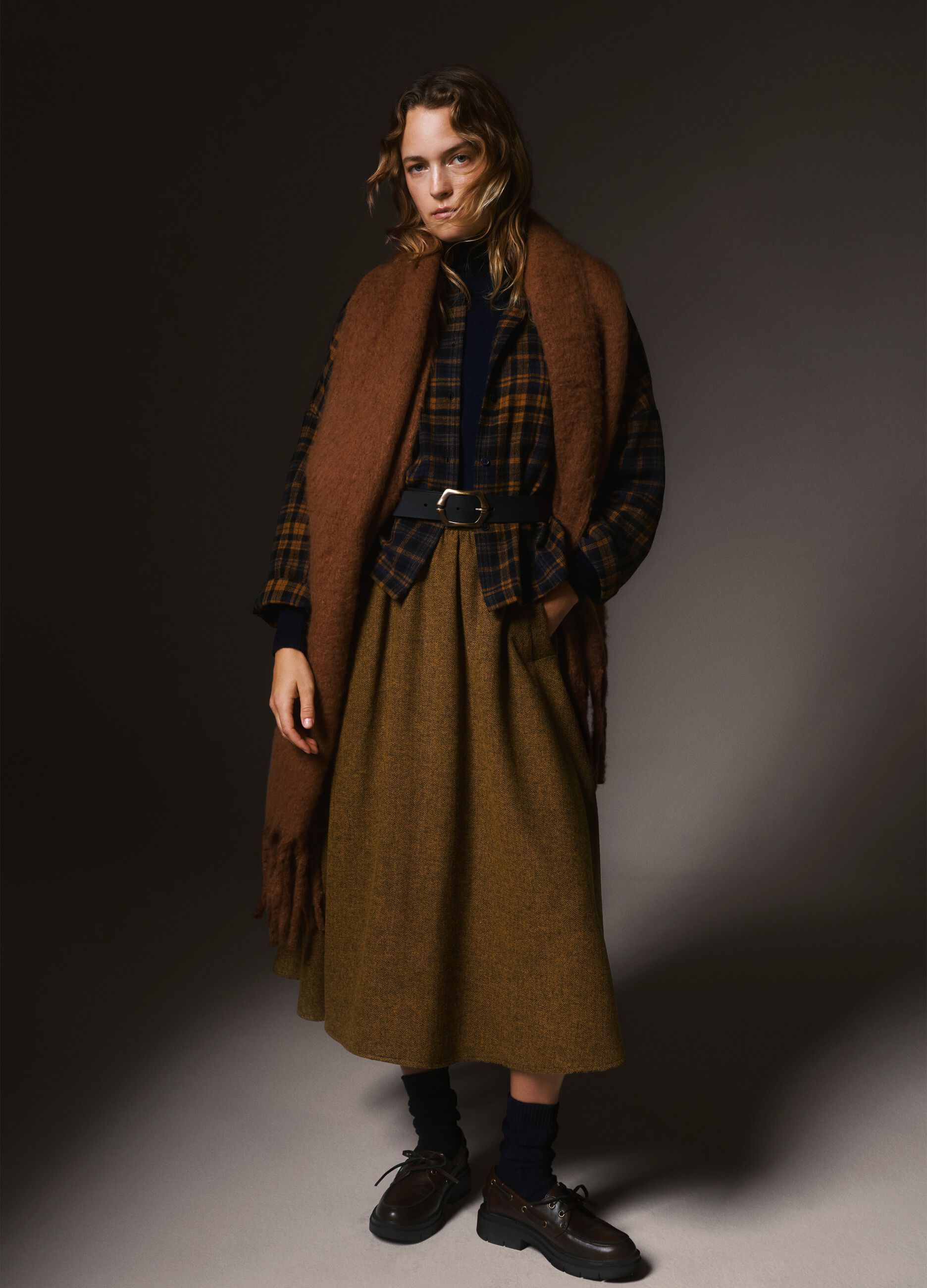 Brown wool blend long skirt regular fit