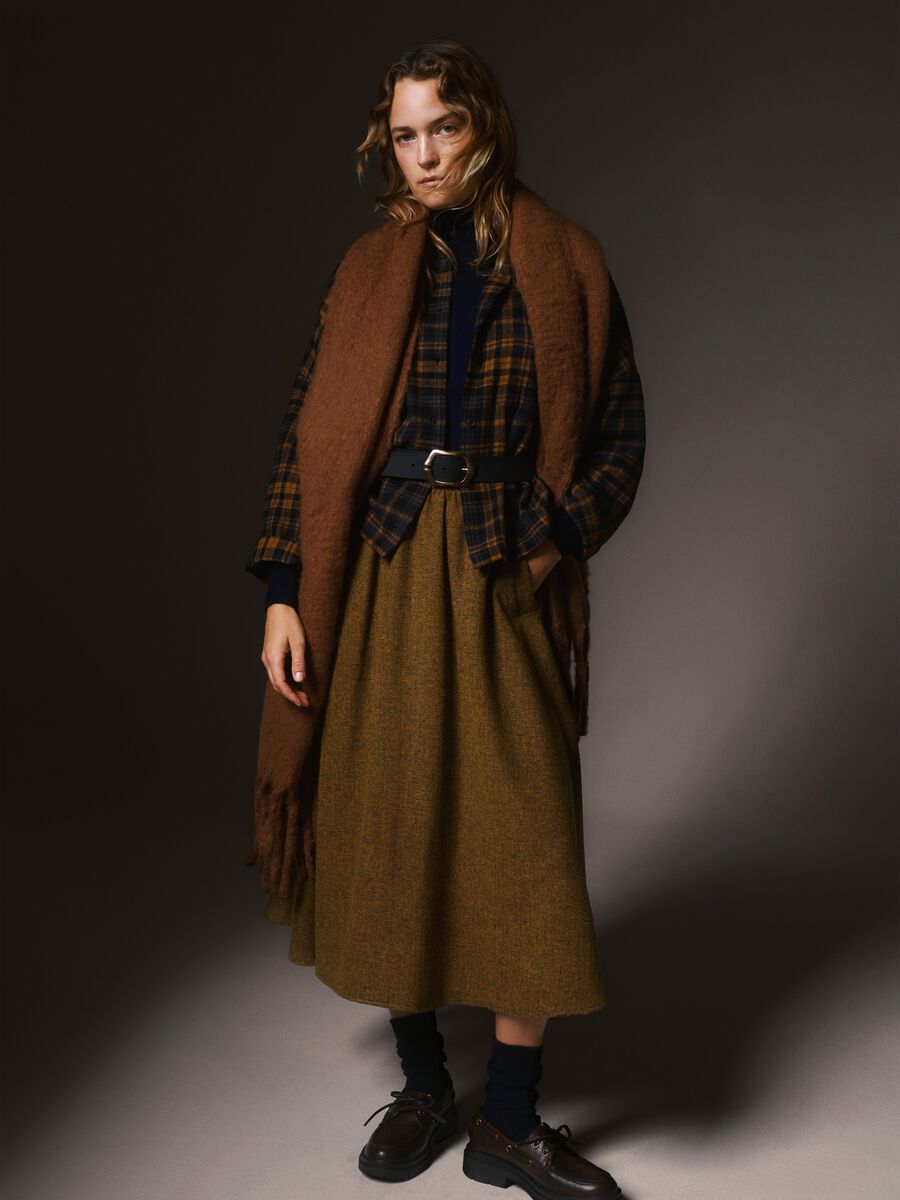 Gonna lunga in misto lana marrone regular fit_0