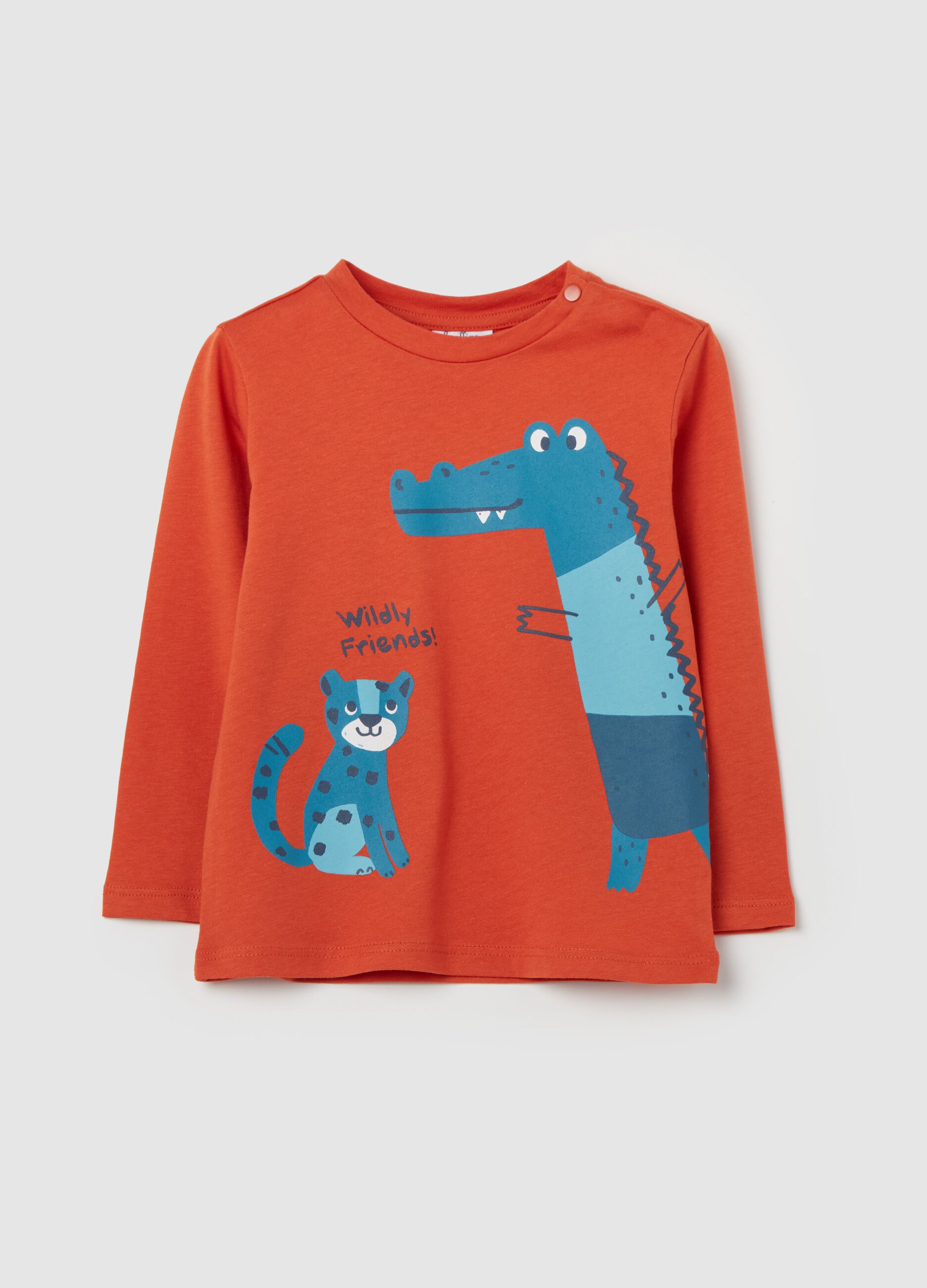 Cotton T-shirt with print and long sleeves