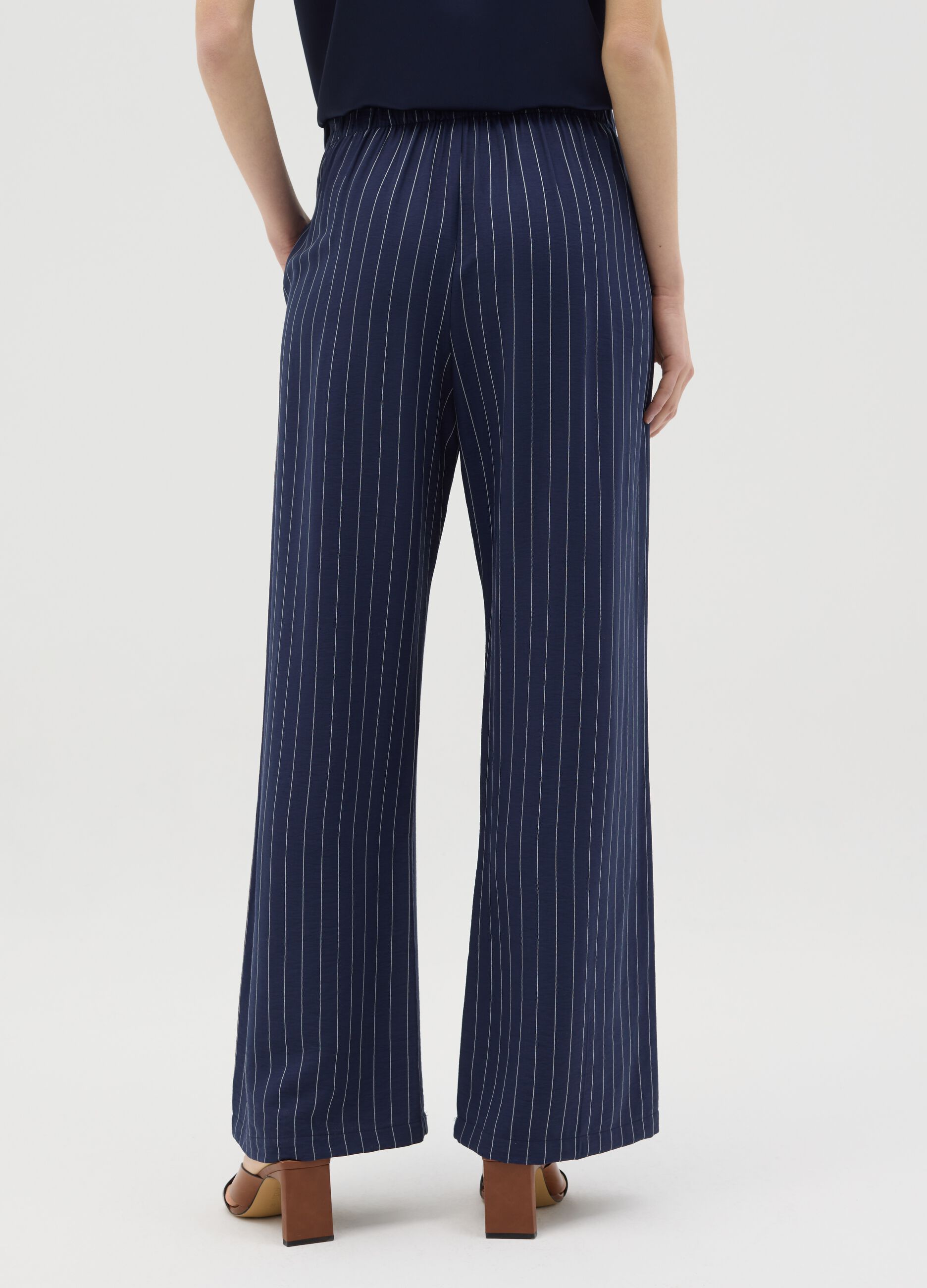 Blue palazzo trousers with striped pattern
