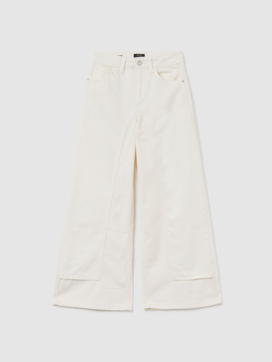 Girl's white wide leg trousers in pure cotton_0