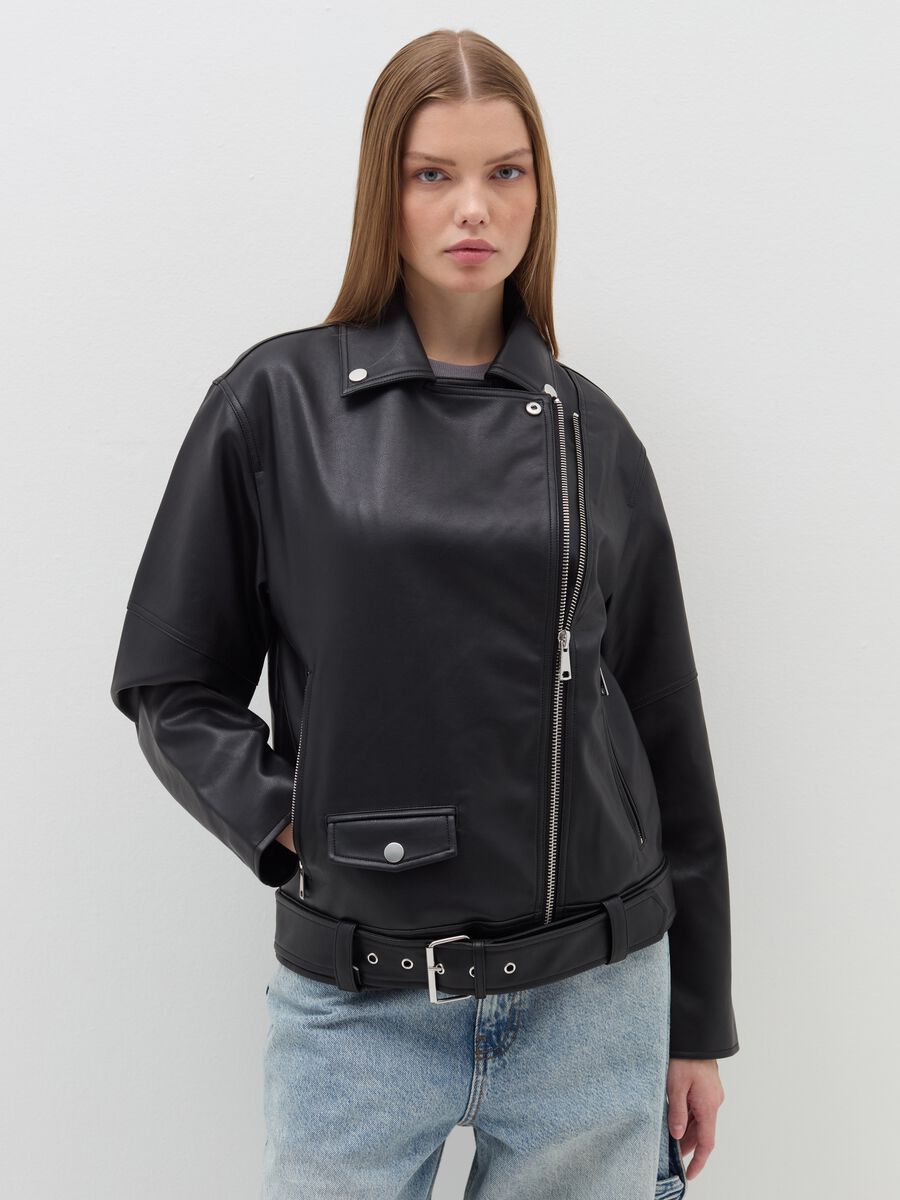 Oversized biker jacket with zip_0