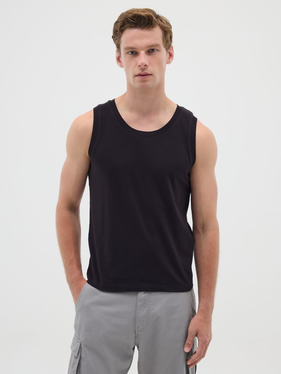 Men's basic black cotton vest regular fit_0