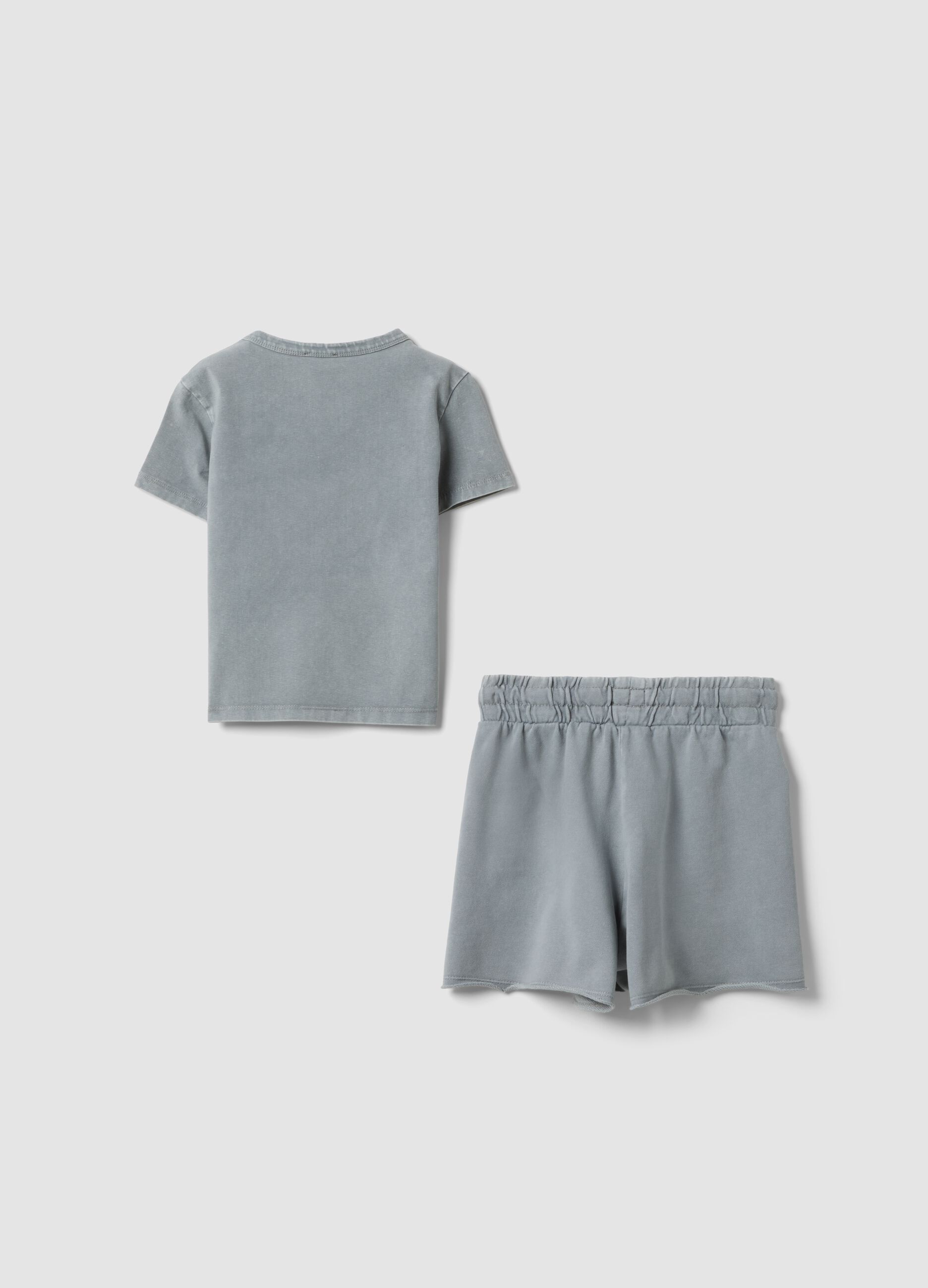 Grey stretch cotton set with T-shirt and shorts