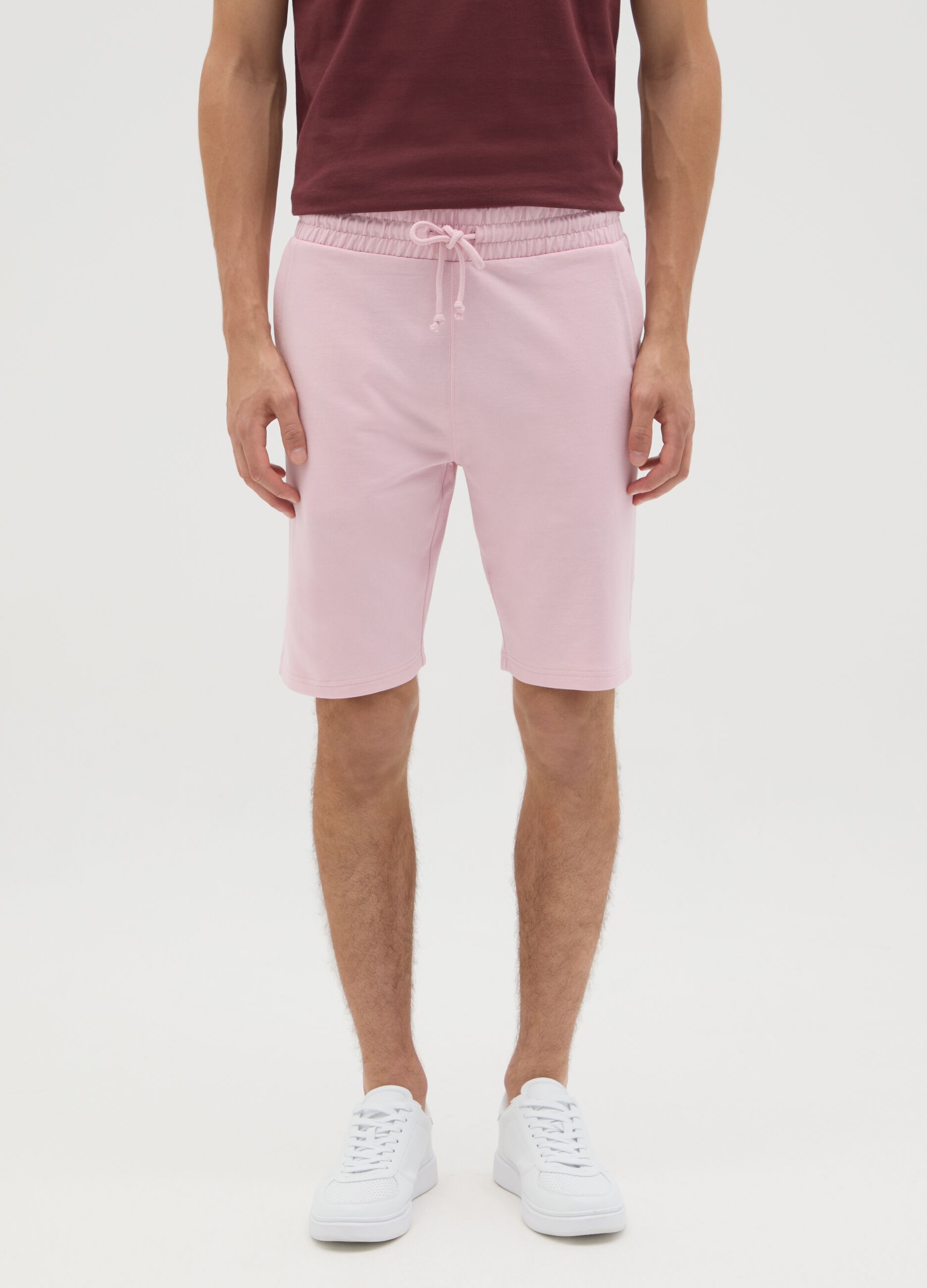 Men's pink cotton blend shorts regular fit with back pocket