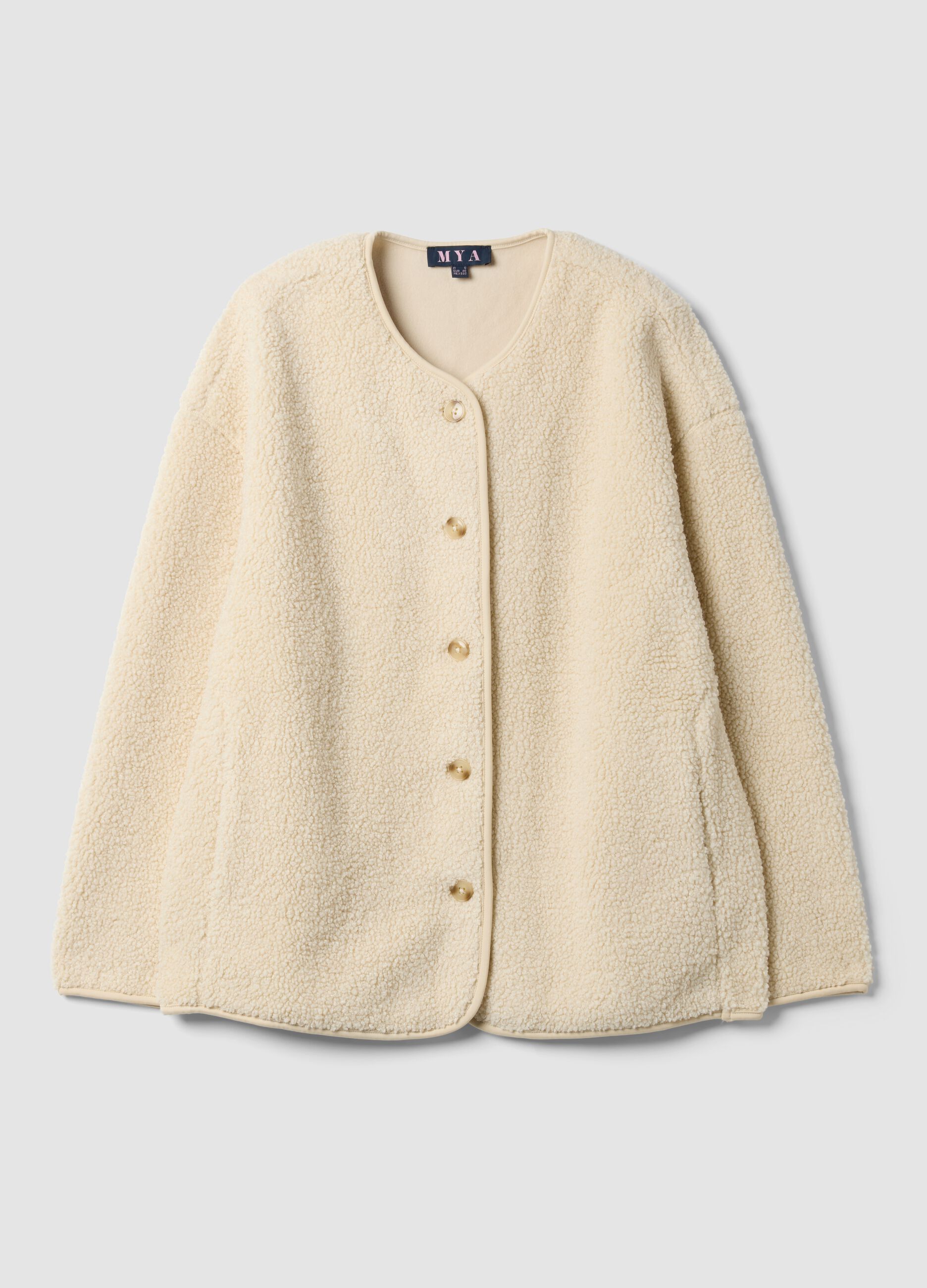 White crew-neck top with buttons
