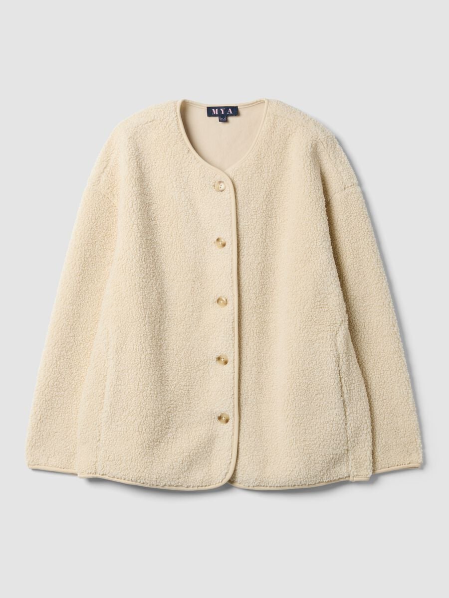 White crew-neck top with buttons_0
