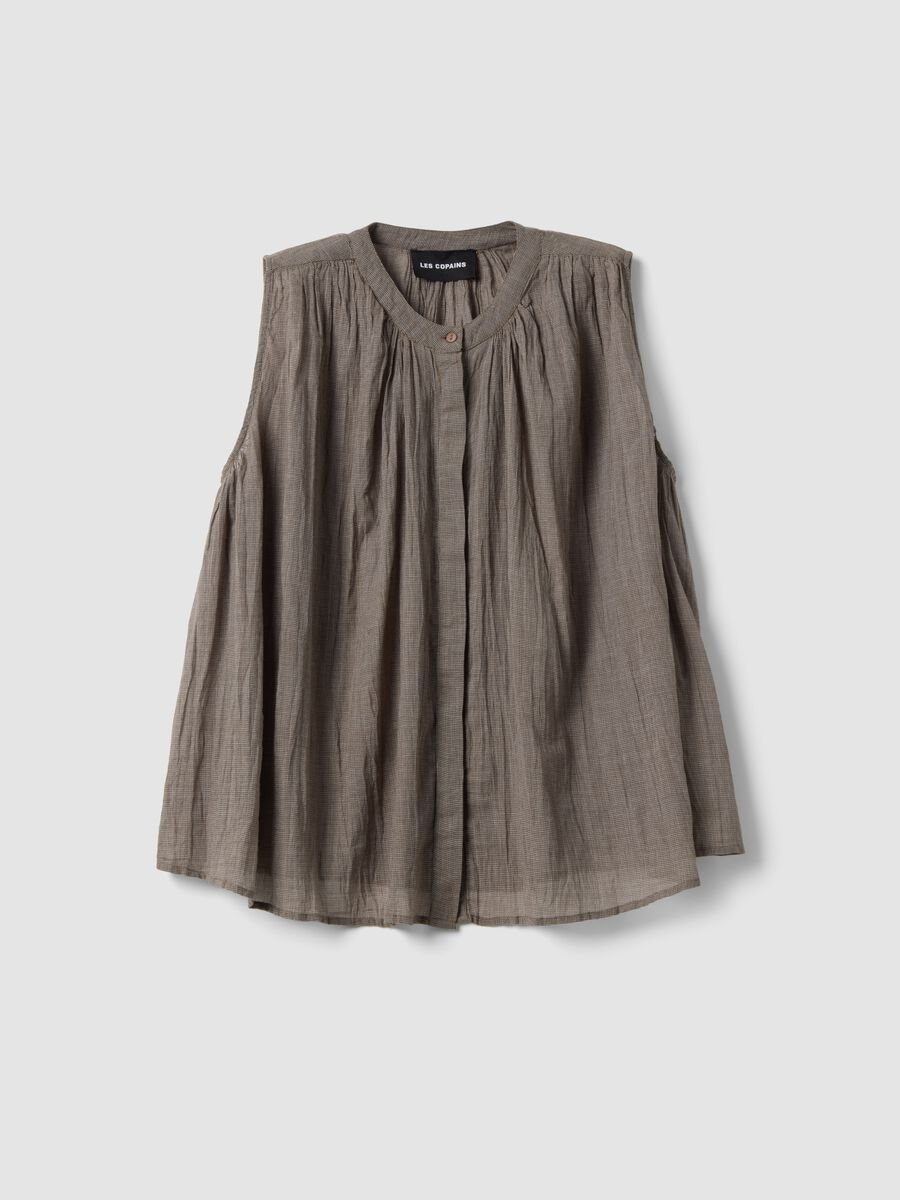 Blusa senza maniche in puro cotone marrone regular fit_0