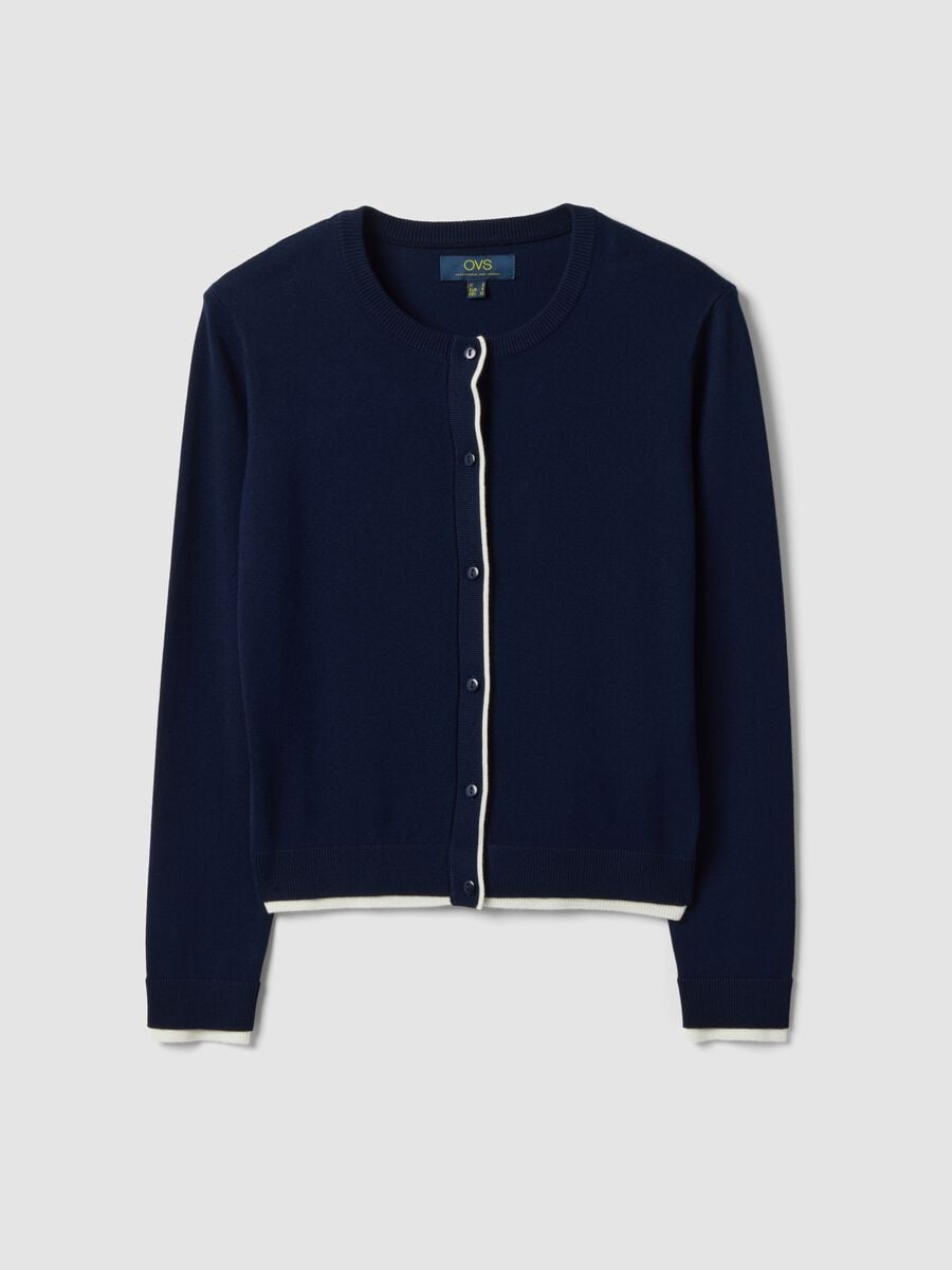 Blue viscose-blend cardigan in plain knit_4