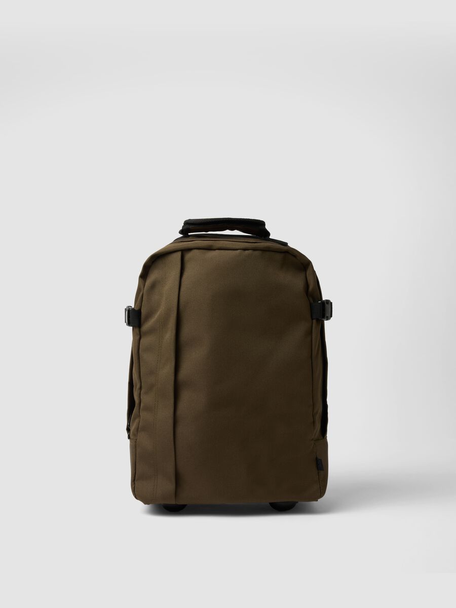 Borsa trolley marrone con spallacci e manico telescopico_0