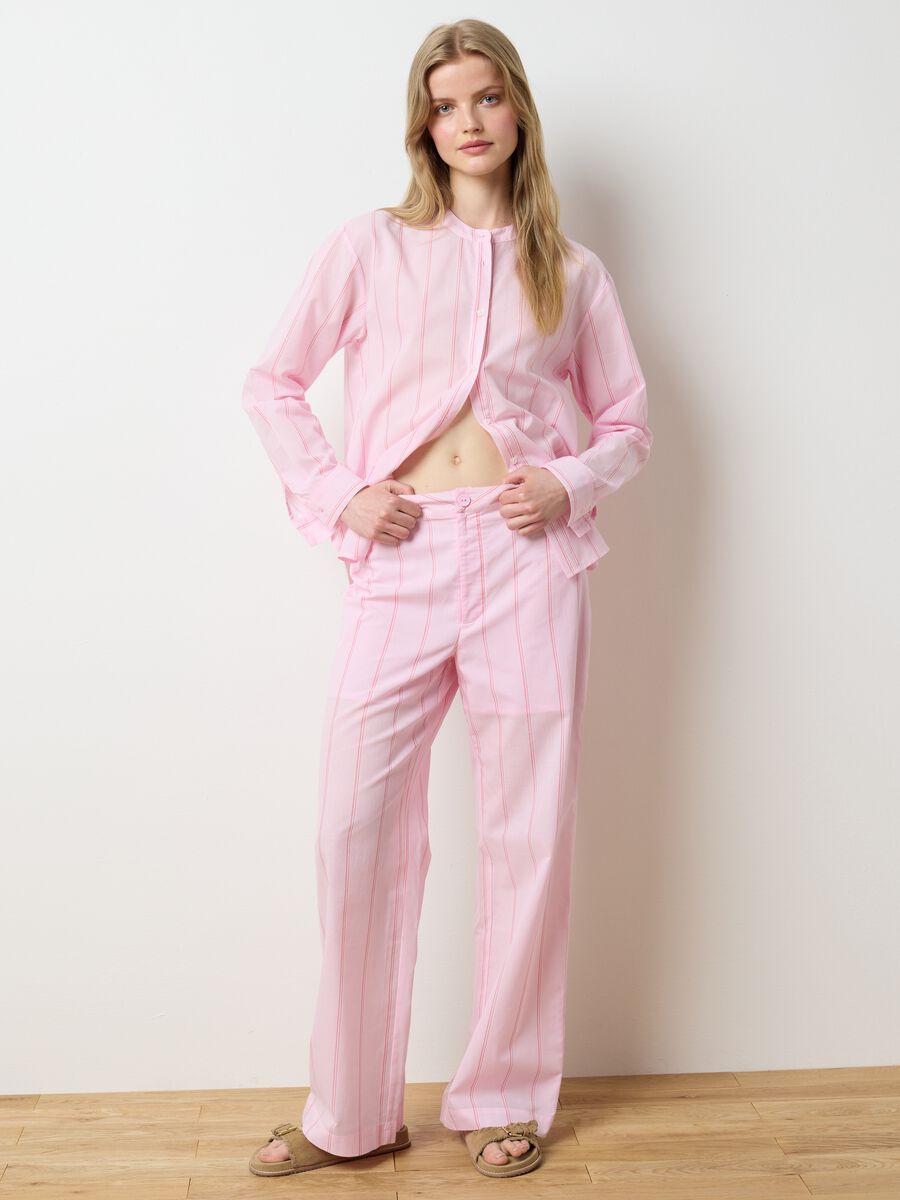 Women's pink palazzo trousers in pure cotton regular fit_0