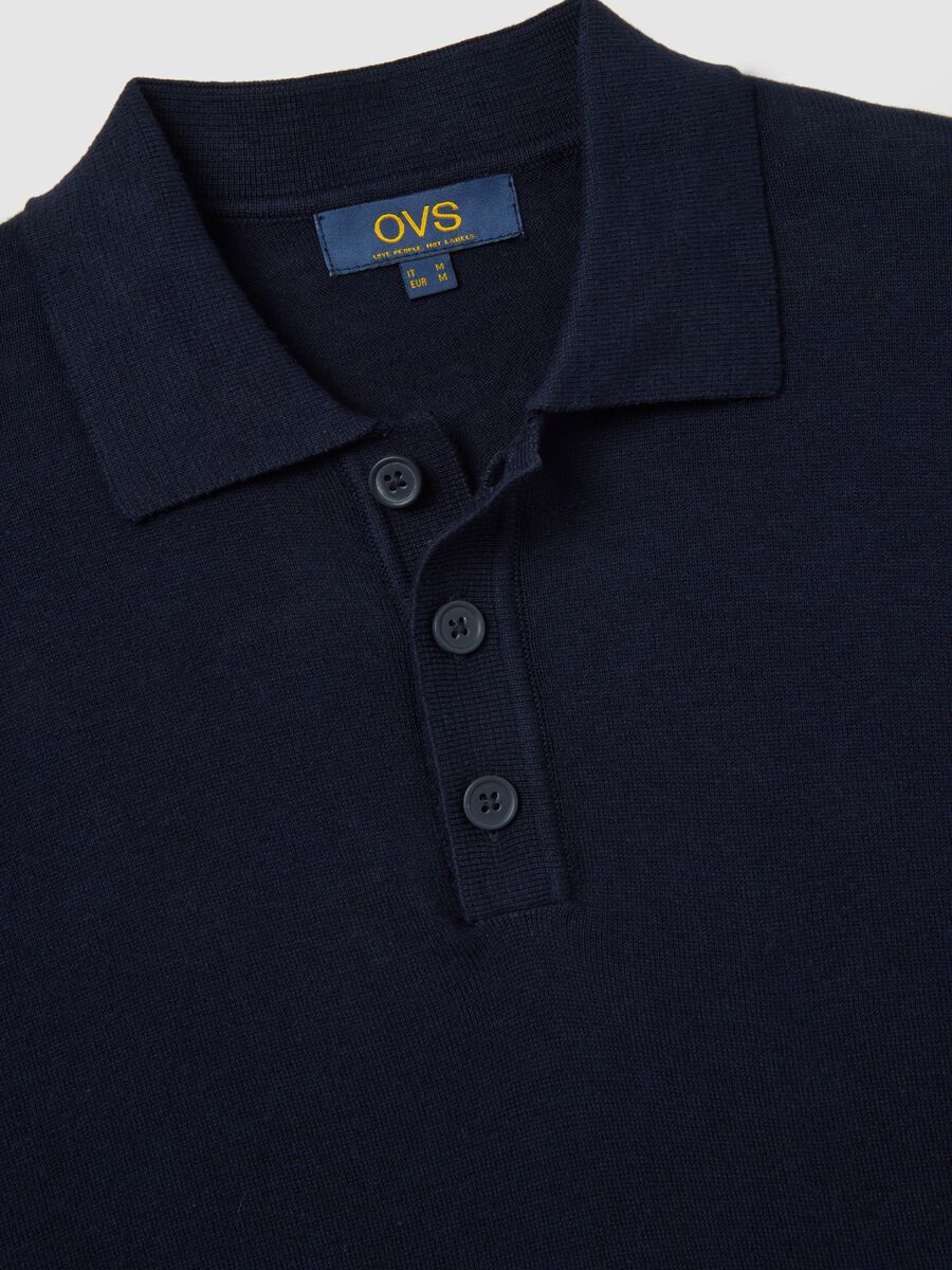 Blue long-sleeve polo in cotton and silk blend regular fit_5