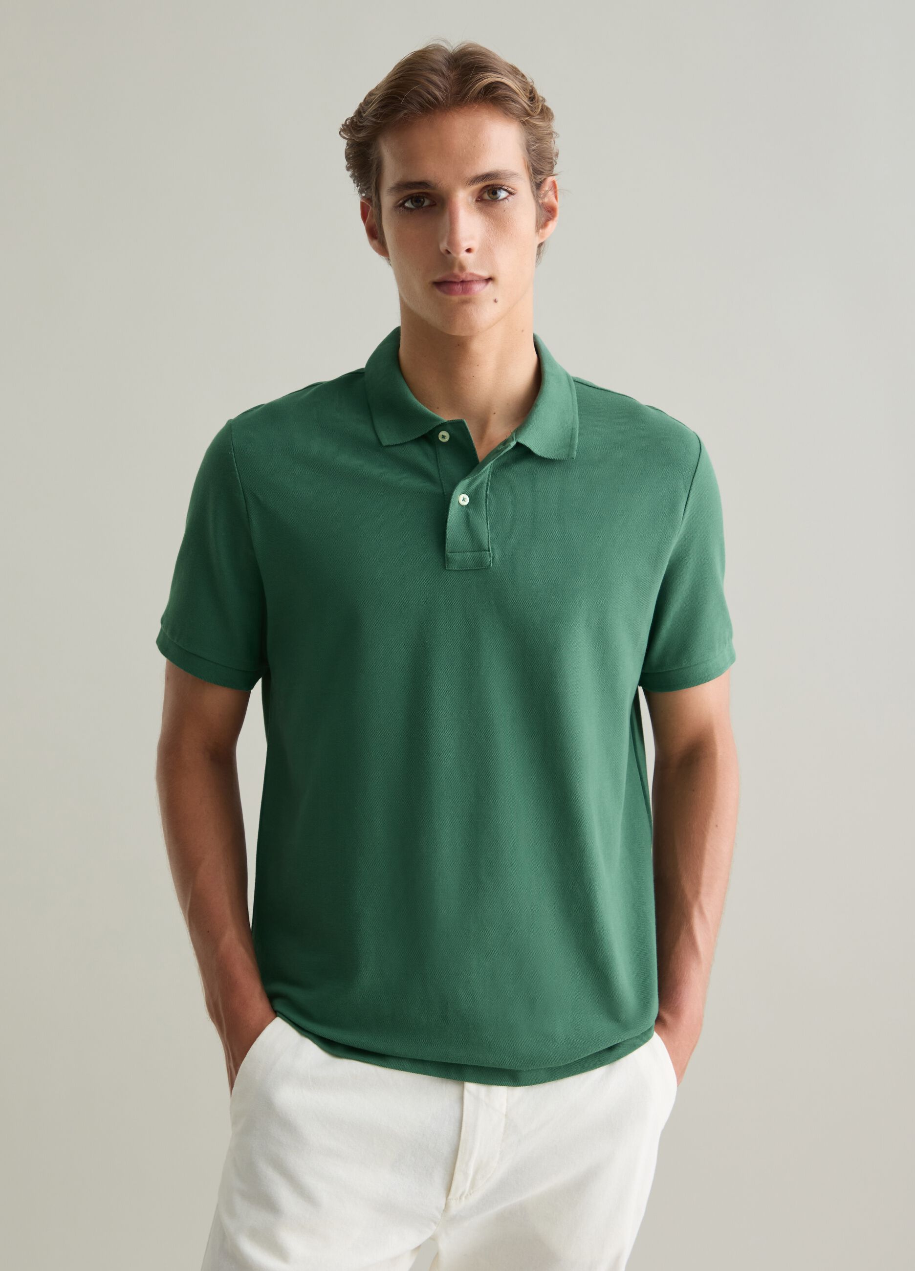 Polo da uomo in puro cotone Supima verde regular fit