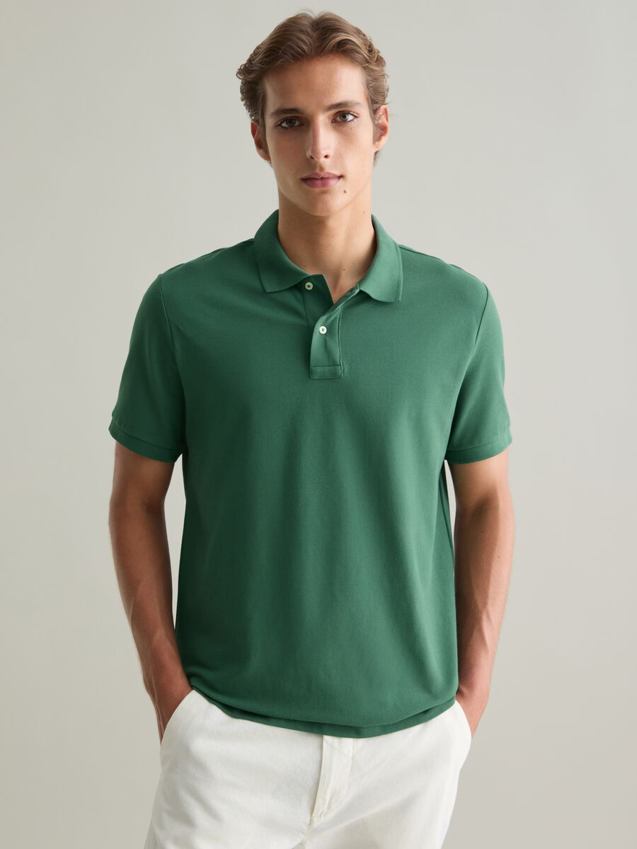 Men's green pure cotton polo, regular fit with a classic collar_0