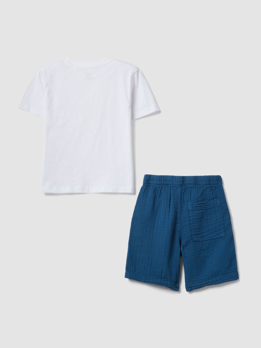 White and blue pure cotton T-shirt and shorts set for boys, regular fit_1