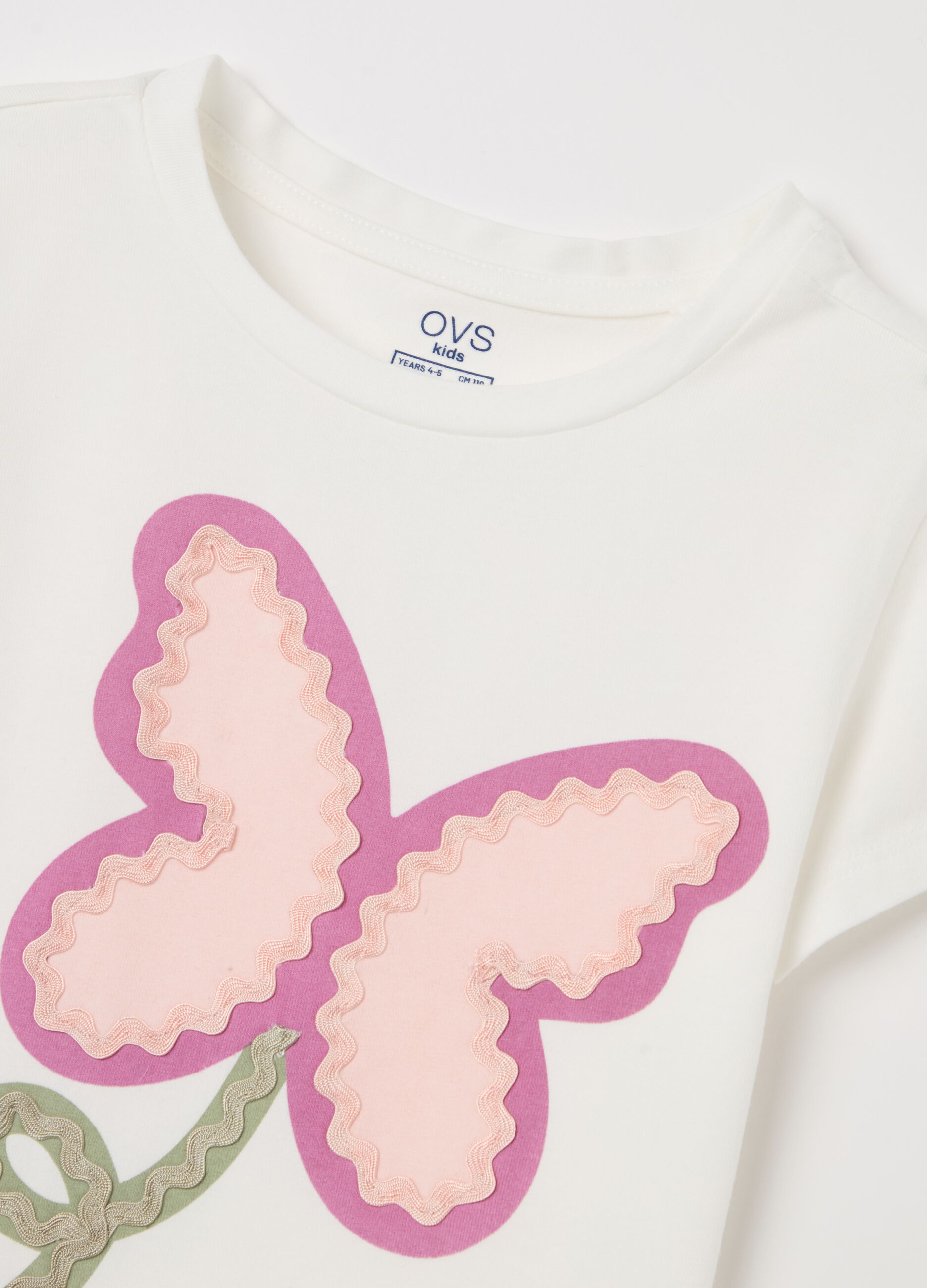 Stretch cotton T-shirt with butterfly flower print