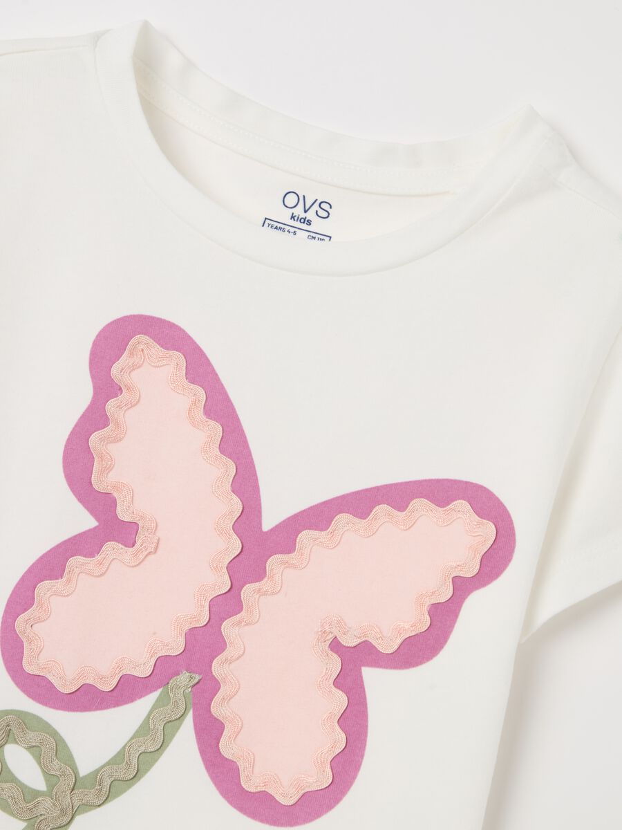 Stretch cotton T-shirt with butterfly flower print_2