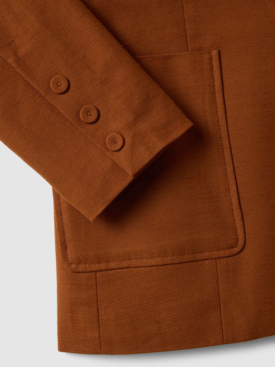 Brown Cotton and Linen Regular Fit Blazer_1