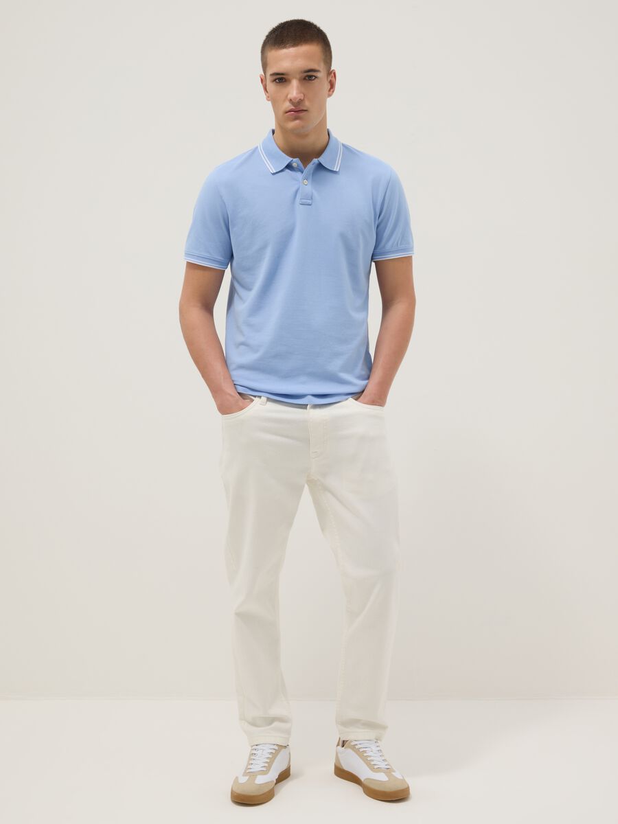 Light blue stretch cotton polo shirt, regular fit_1
