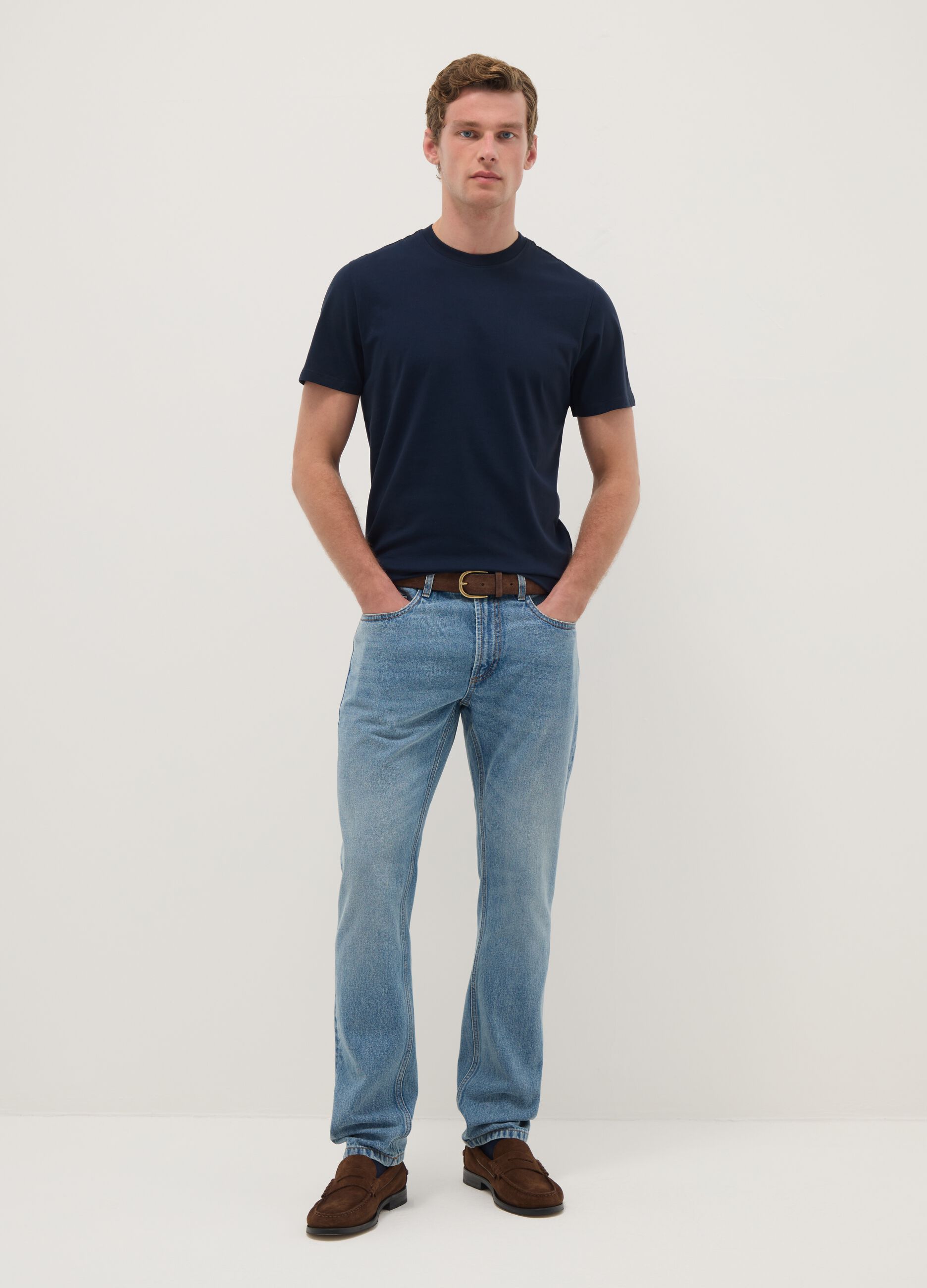 Blue pure cotton regular fit T-shirt