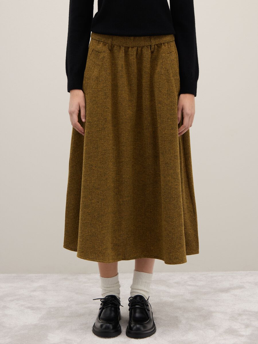 Gonna lunga in misto lana marrone regular fit_2