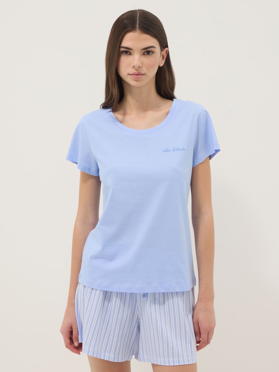 Pigiama corto in puro cotone azzurro regular fit_1