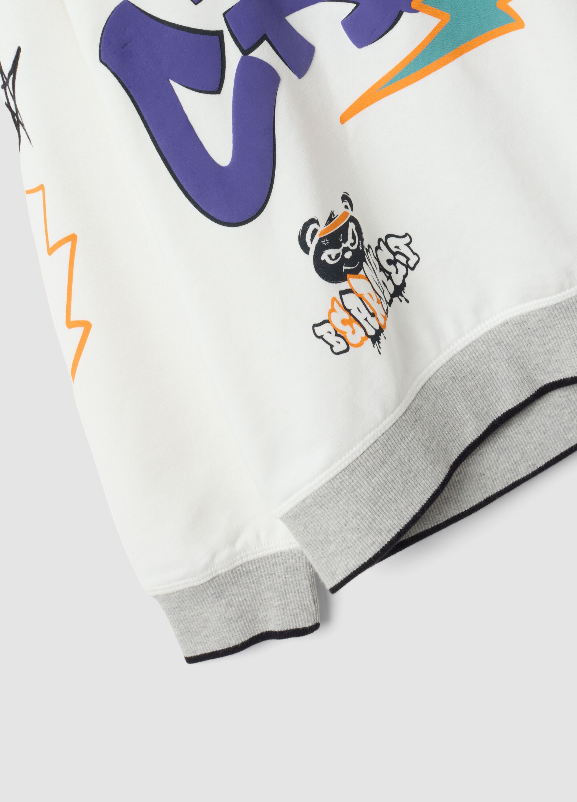 White cotton-blend hoodie with graffiti oversized fit for boys