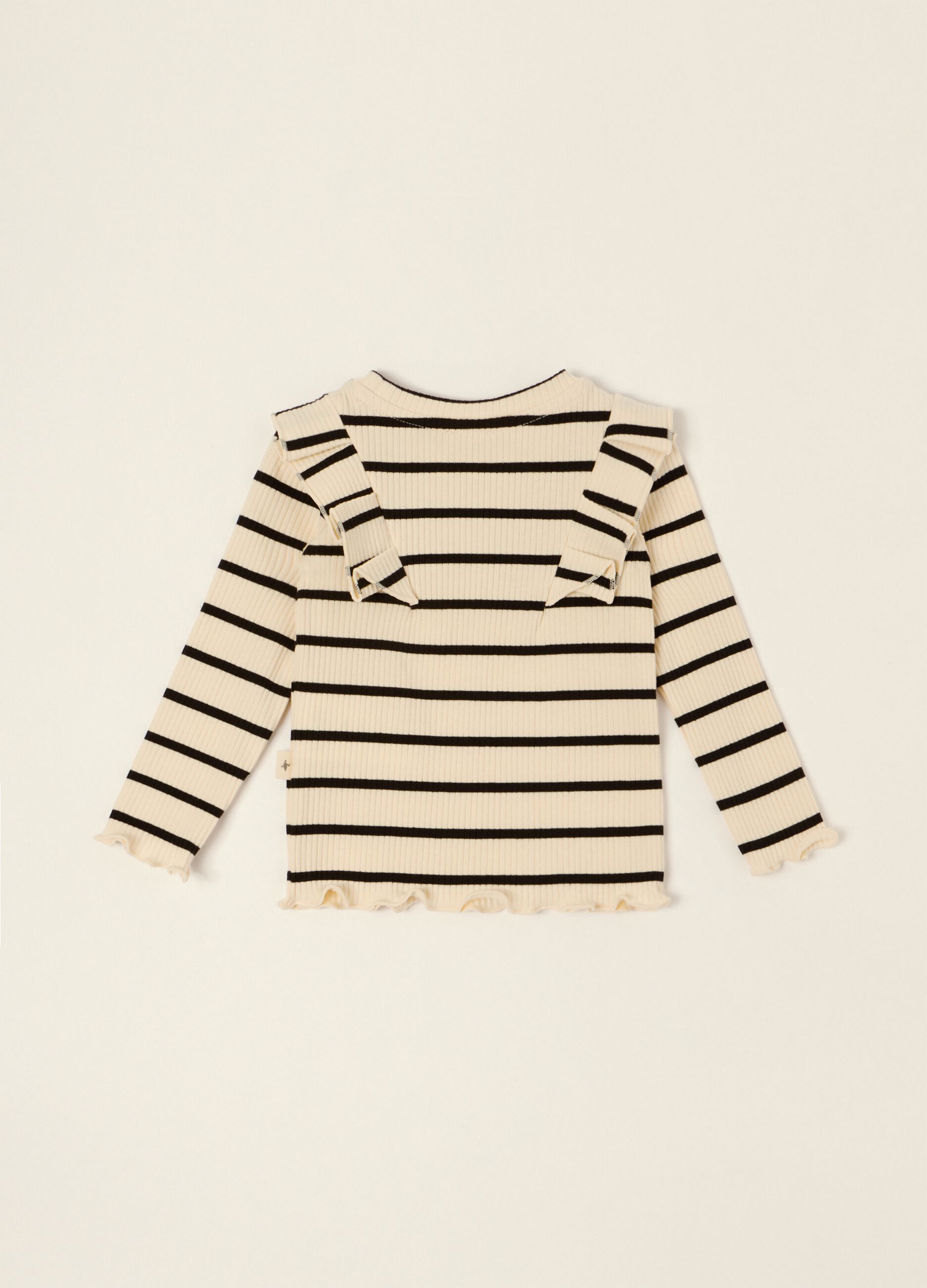Beige striped long-sleeve stretch cotton top for baby girls