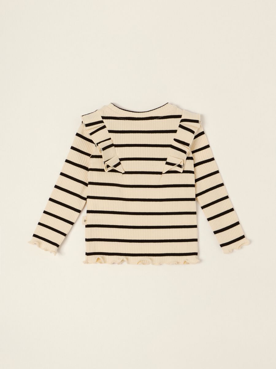 Beige striped long-sleeve stretch cotton top for baby girls_2