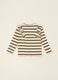 Beige striped long-sleeve stretch cotton top for baby girls_2