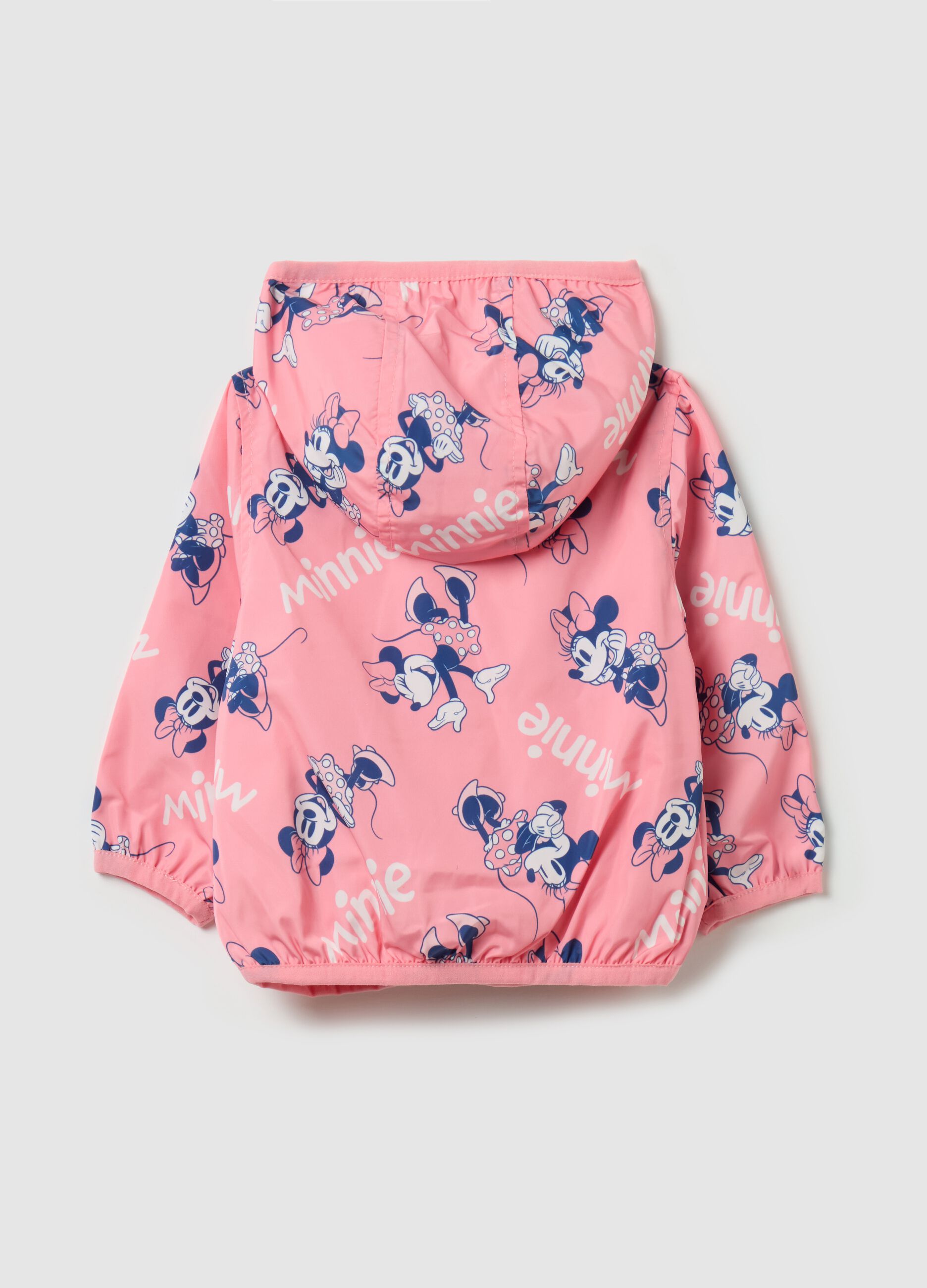 Waterproof jacket with hood and Minnie Mouse print