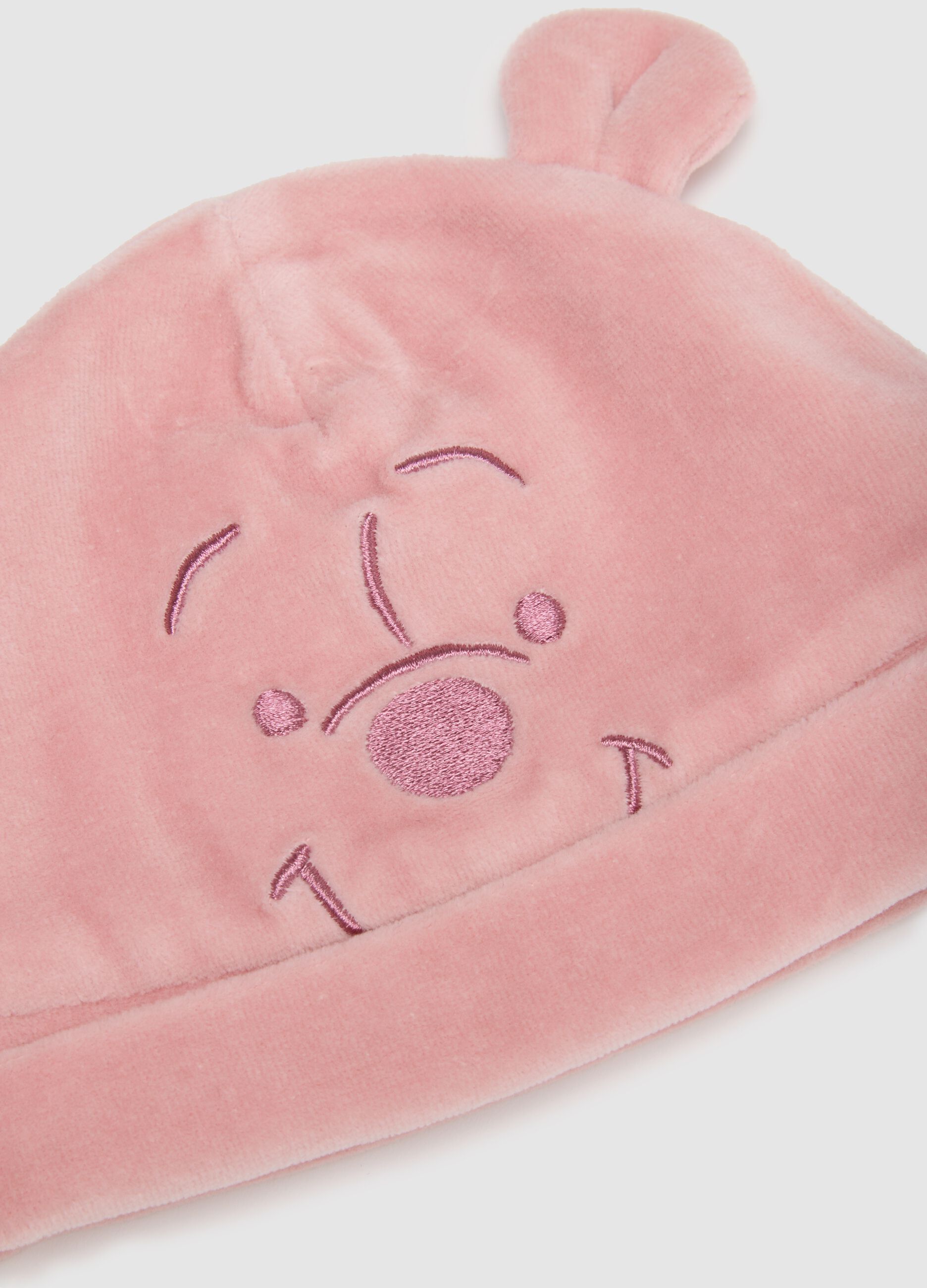 Pink cotton hat and booties for newborn girl