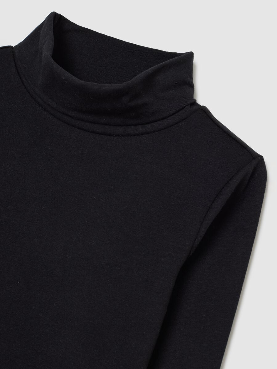 Black regular fit stretch cotton girls' t-shirt_2