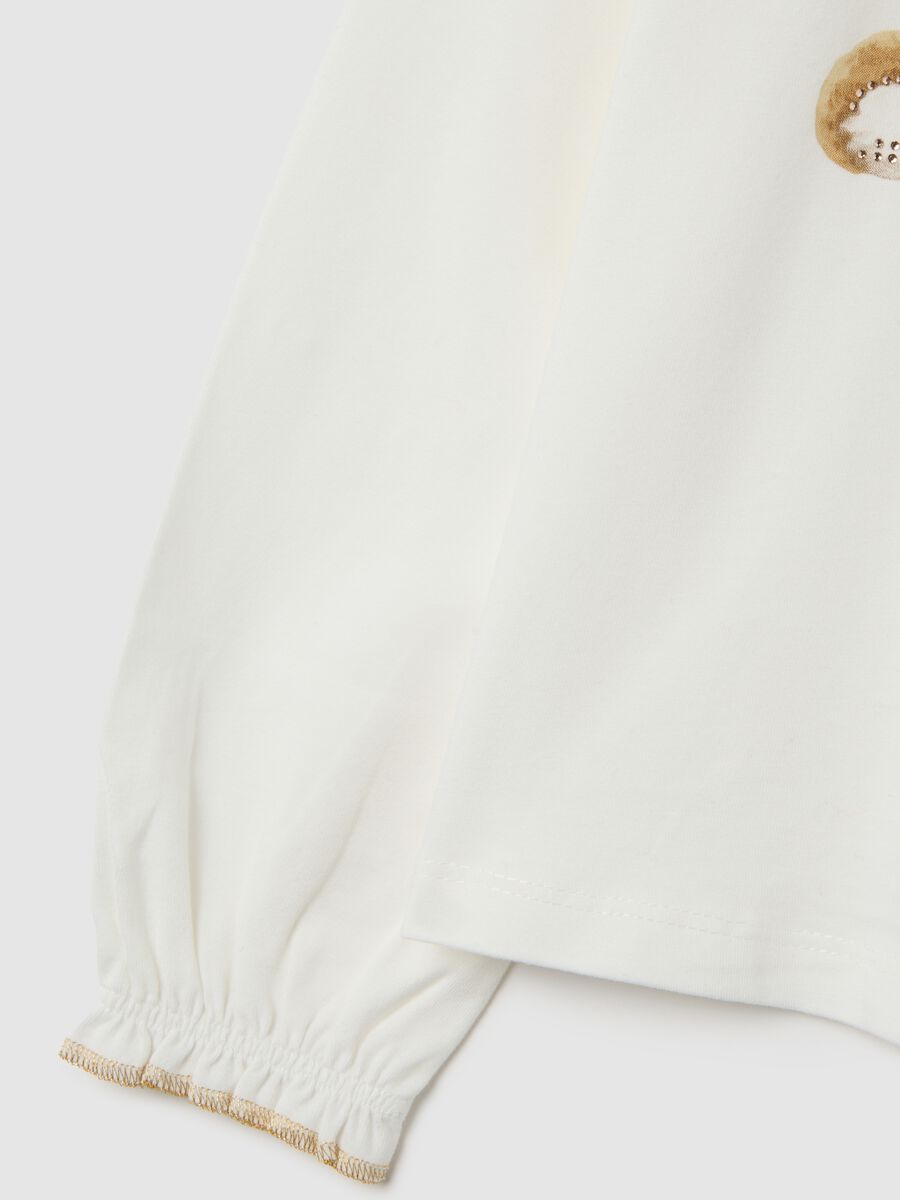 White stretch cotton girl's top with print_3