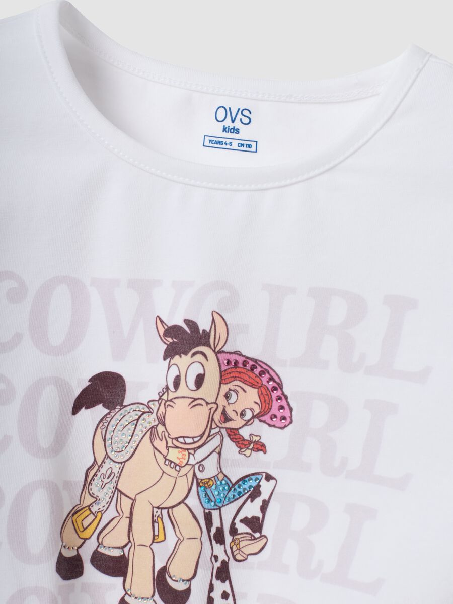 White stretch cotton T-shirt with knot and Toy Story print for girls_2