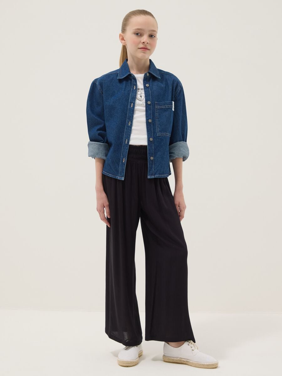 Pantaloni neri in pura viscosa da ragazza wide leg_0