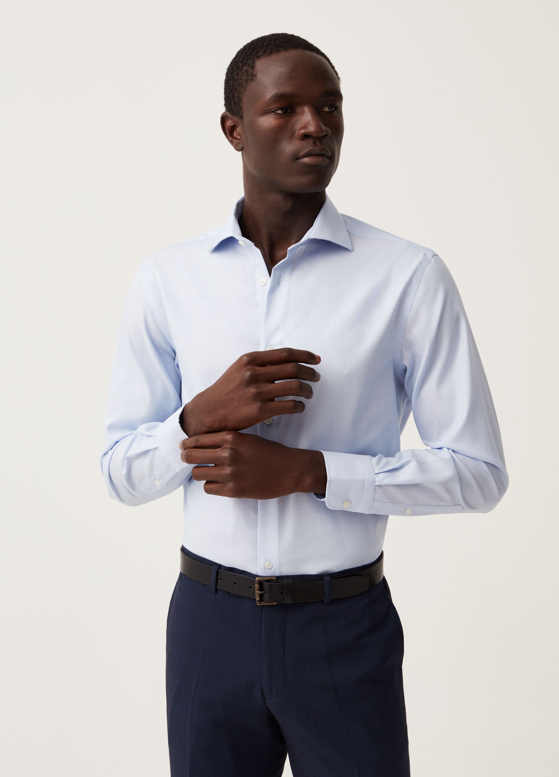 Ovs Camicia regular fit in cotone no stiro tinta unita