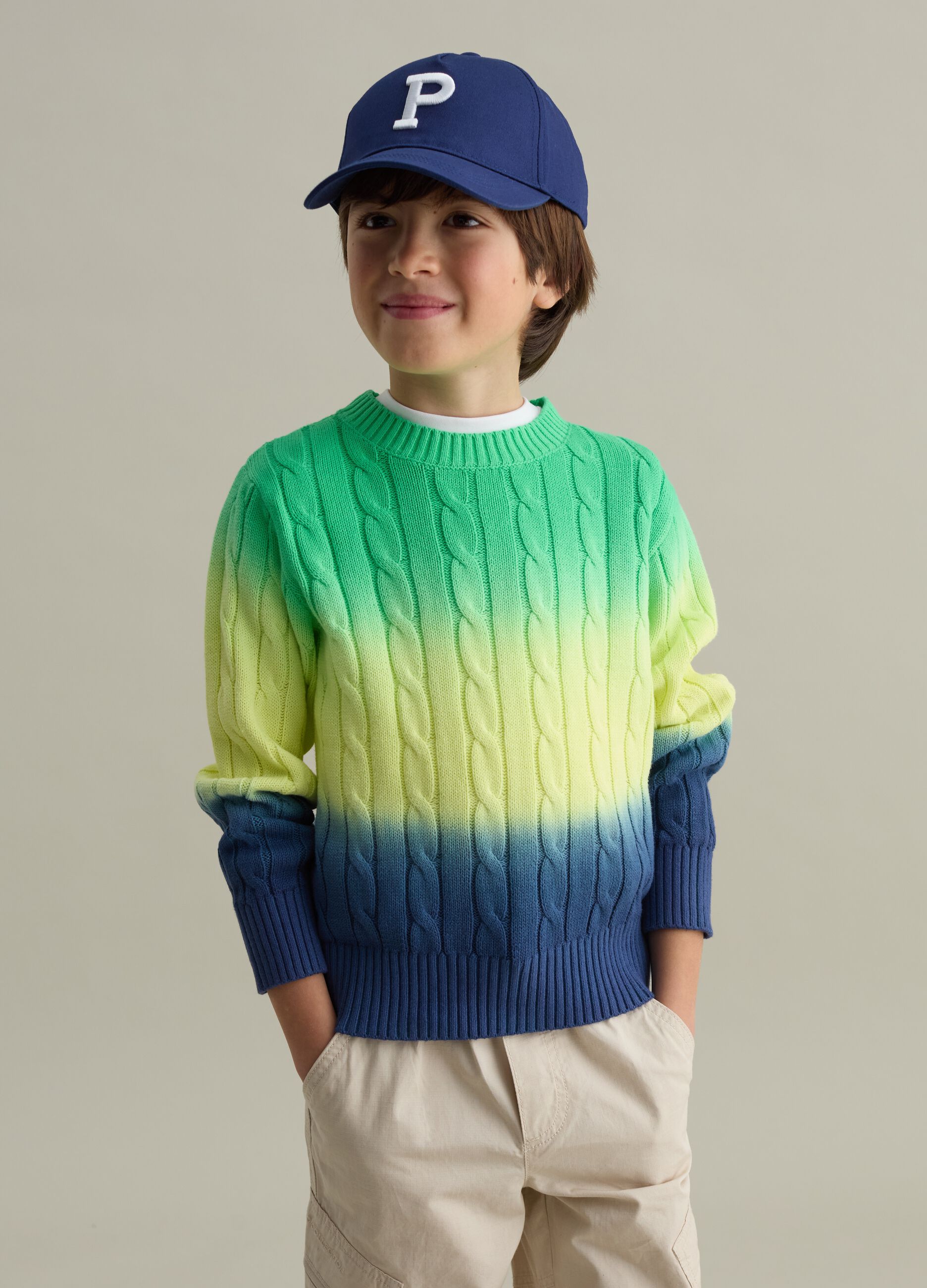Dip-dye pullover with cable-knit design