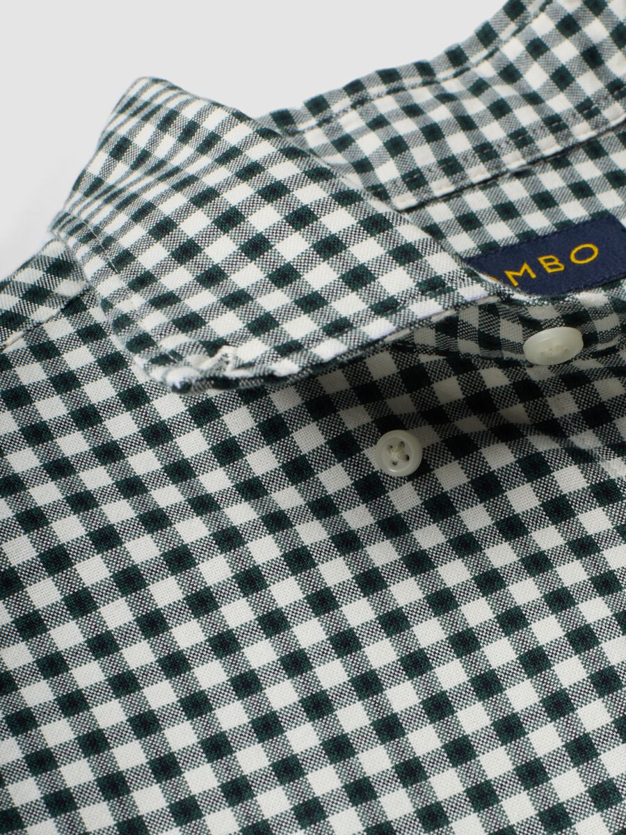 Camicia oxford verde a quadri in puro cotone con collo button-down regular fit_1