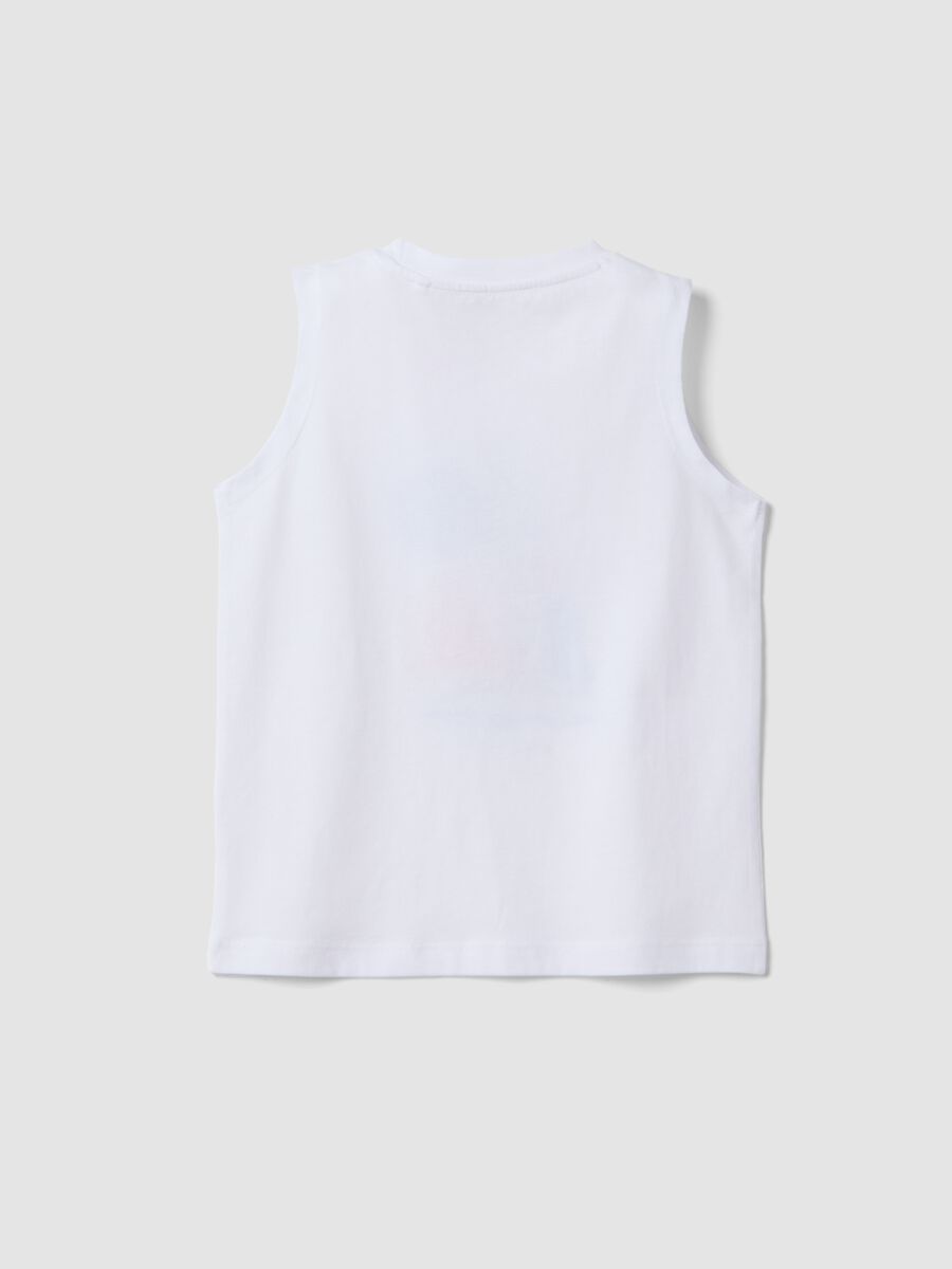 Canotta bianca in puro cotone da bambino con stampa barca a vela_1