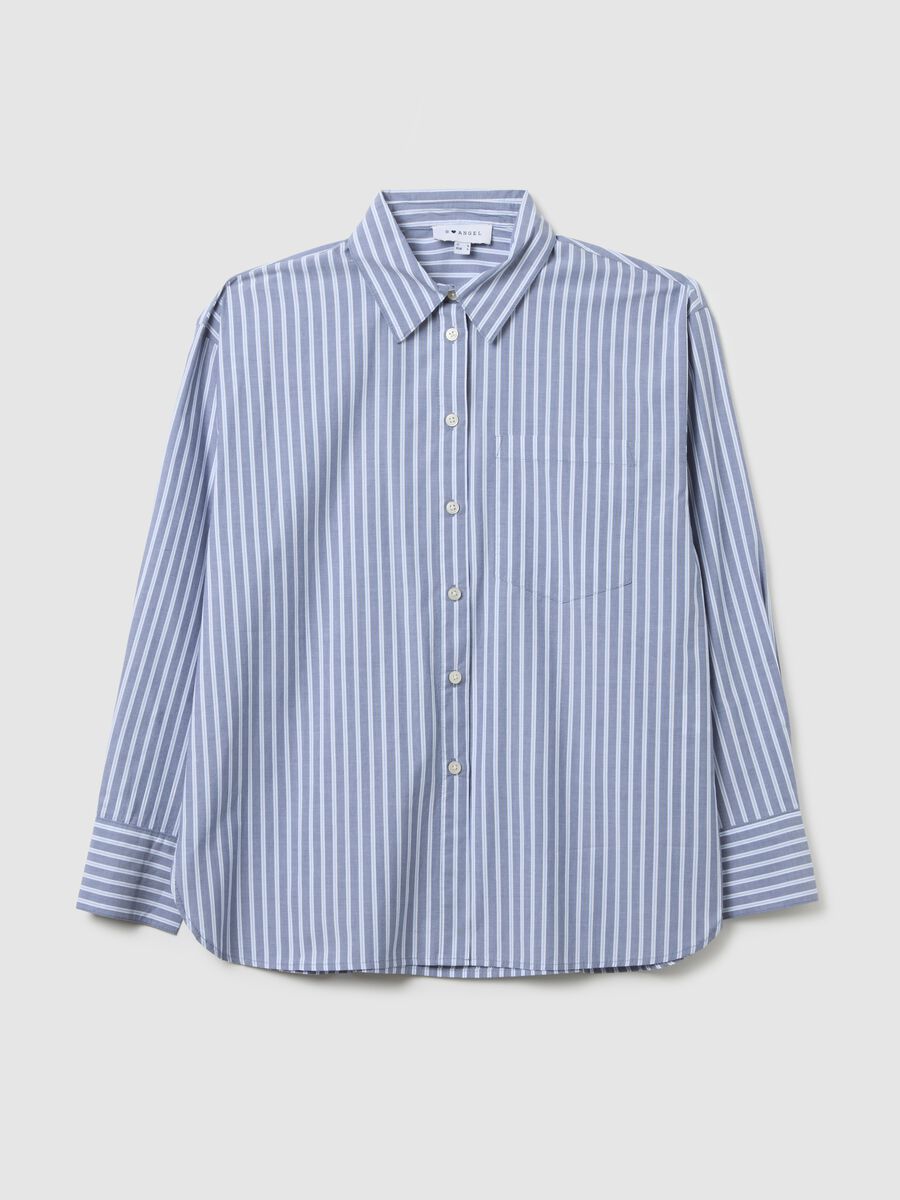 Camicia azzurra a righe in puro cotone vestibilità over_4