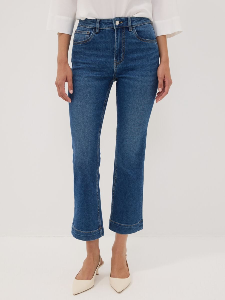 Blue cropped slim-fit denim jeans in stretch cotton and viscose_1